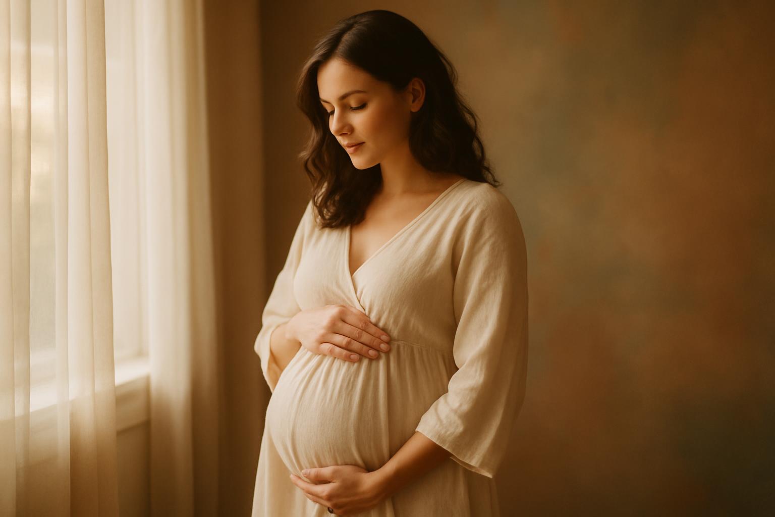 Pregnant woman in warm, peaceful setting
